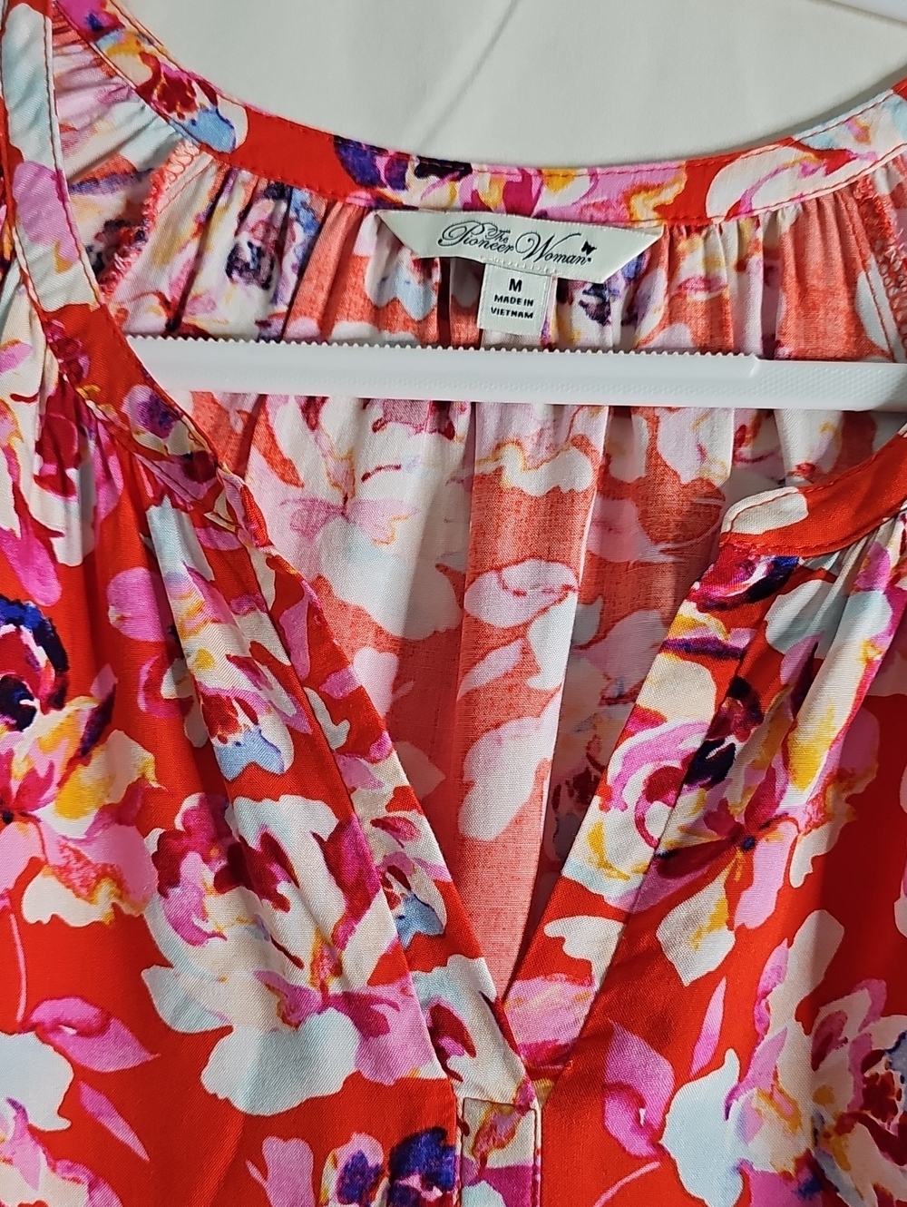 The Pioneer Woman Red Pink Floral V-Neck Dress - Picture 2 of 6